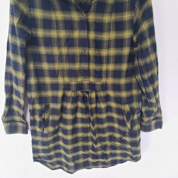 Banana Republic Cotton Flannel Tunic Top Shirt Size M Black Green - Picture 2 of 6